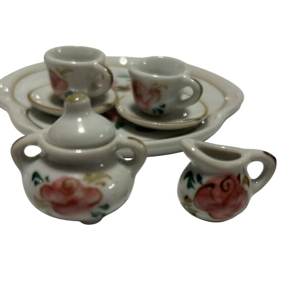 Miniature Hand Painted Stoneware 10 Piece Collectors Tea Set from Thailand - Picture 3 of 8